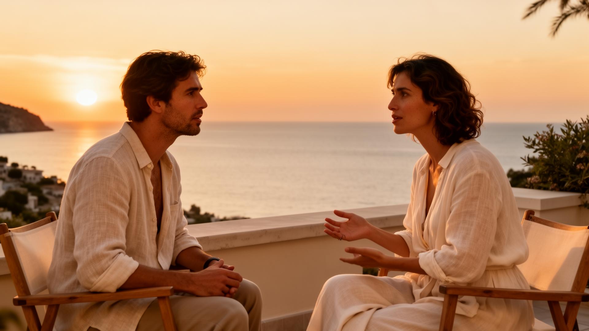 Conversación al atardecer frente al mar